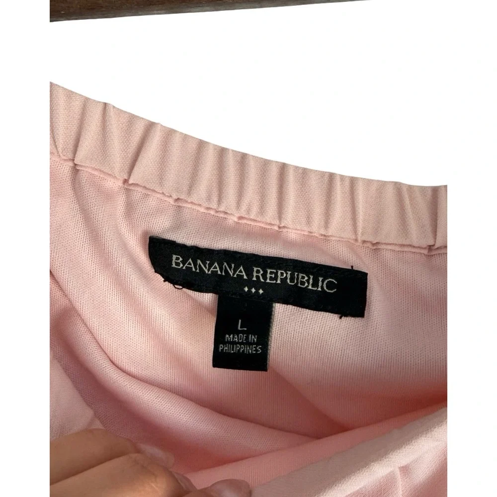 Banana Republic Pink Pleated Mini Skirt Elastic Waist L Accordion Chiffon Style
